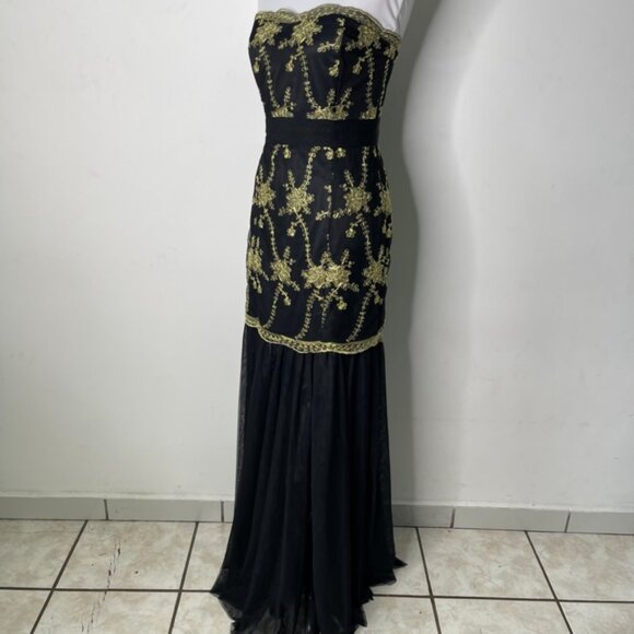 Pearl by Marchesa Women's Black Gold Strapless Maxi Dress Size 4 - Picture 5 of 10